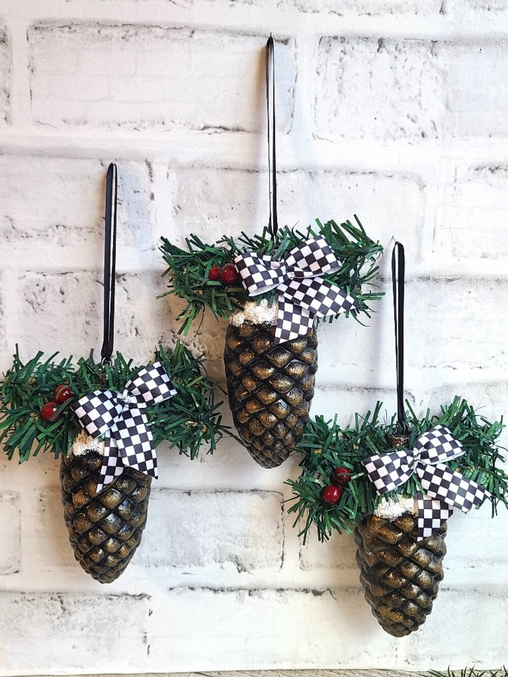 Checked Tree Ornaments Courtly Christmas Decor Buffalo Check Holiday Decor